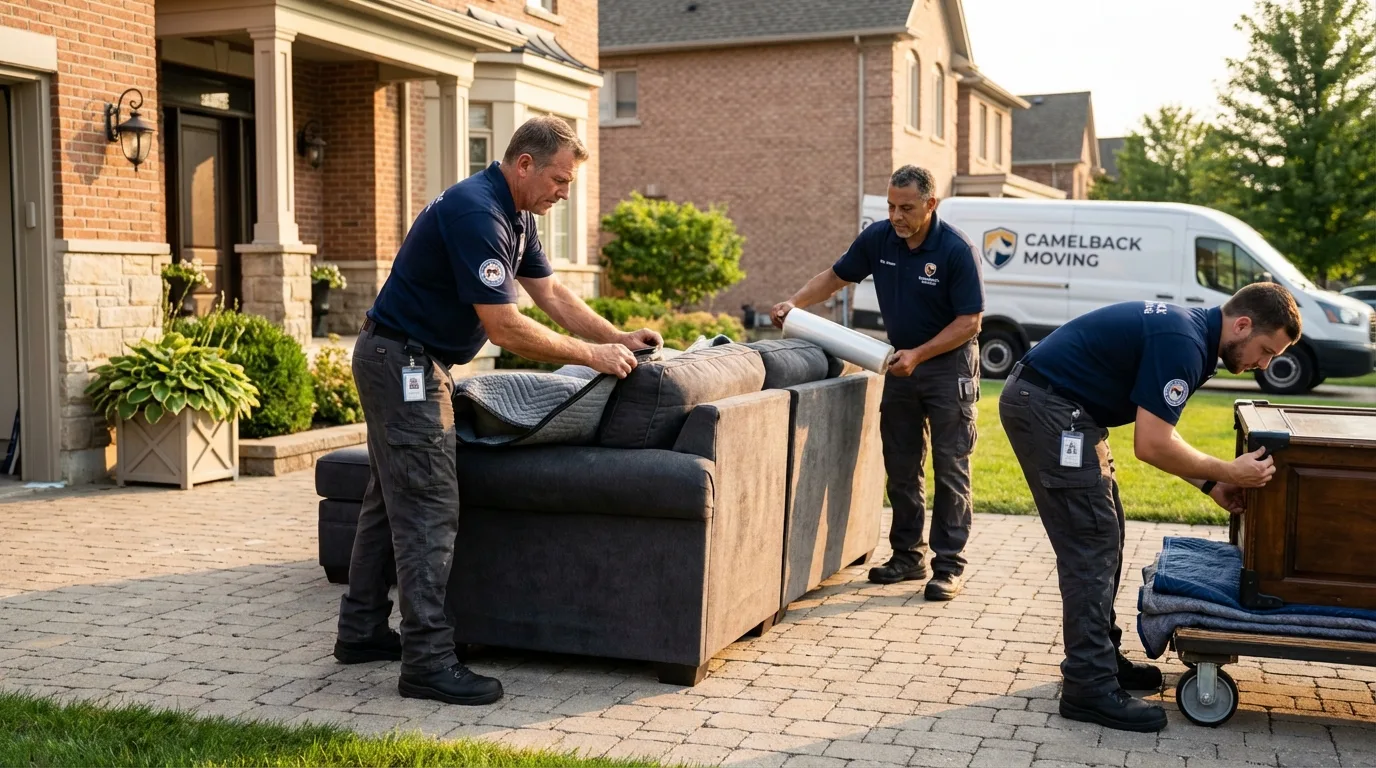 Large estate moving crew wrapping furniture in Dunellen, NJ