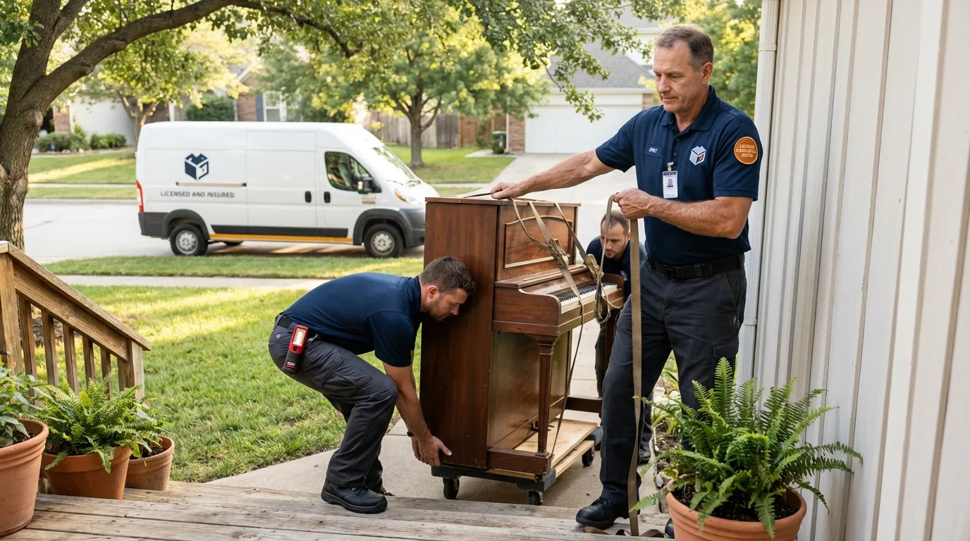 Licensed piano movers securing grand piano in Dunellen, NJ