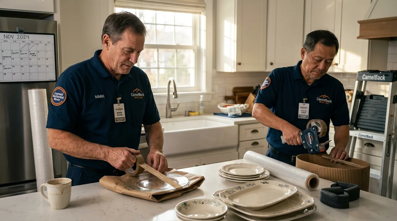 Professional crew packing kitchen dishware in Dunellen, NJ